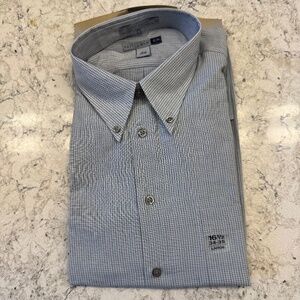 NWT Savile Row Button‎ up dress shirt Blue Plaid Neck 16 1/2
